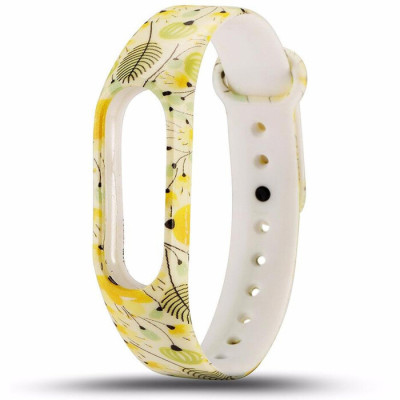 Ремешок Принт Mi Band 5 Желтый/Цветы