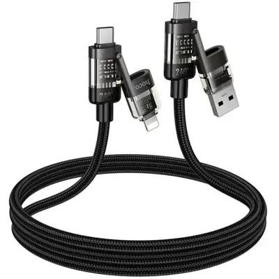 Кабель Hoco U151 Goldsmith 4in1 Type-C to USB-A/ Type-C to Lightning 240W 1.2м Чёрный Кабель Hoco U151 Goldsmith 4in1 Type-C to USB-A/ Type-C to Lightning 240W 1.2м Чёрный