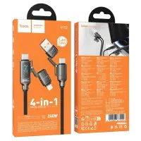 Кабель Hoco U152 Goldsmith 4in1 Type-C to USB-A/ Type-C to Lightning 240W 1.2м Чёрный