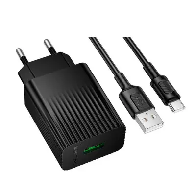 Мережевий зарядний пристрій Borofone BAS72A 18W QC3.0 + Type-C Чорний Мережевий зарядний пристрій Borofone BAS72A 18W QC3.0 + Type-C Чорний