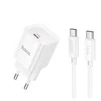 Мережевий зарядний пристрій Hoco C146A 1USB-C 20W + Type-C to Type-C White, Білий Мережевий зарядний пристрій Hoco C146A 1USB-C 20W + Type-C to Type-C White, Білий