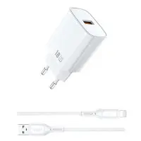 Сетевое зарядное устройство Wiwu Essen GaN 18W USB-A+ Lightning cable Белый Сетевое зарядное устройство Wiwu Essen GaN 18W USB-A+ Lightning cable Белый