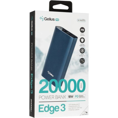 Універсальна мобільна батарея Повербанк Gelius Pro Edge 3 PD GP-PB20-210 20000mAh Blue, Темно-Синій