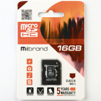 Карта пам'яті Micro SD 16Gb Mibrand Class10 + Адаптер Карта пам'яті Micro SD 16Gb Mibrand Class10 + Адаптер