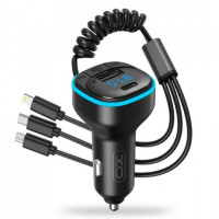 FM Трансмітер XO BCC07 3.1A (Light/MicroUsb/Type-c) Black, Чорний