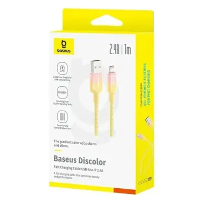 Кабель дата Baseus Discolor USB Type A - Lightning 2.4A 1м Желтый Кабель дата Baseus Discolor USB Type A - Lightning 2.4A 1м Желтый