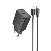 Сетевое зарядное устройство Hoco N62 1USB-C 30W + Кабель Type-C to Type-C Black, Черный