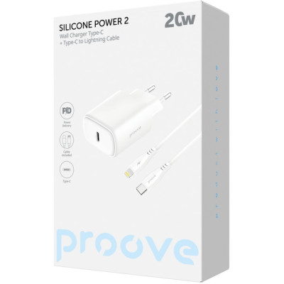 Сетевое зарядное устройство Proove Silicone Power 20W PD + Type-C to Lightning Белый