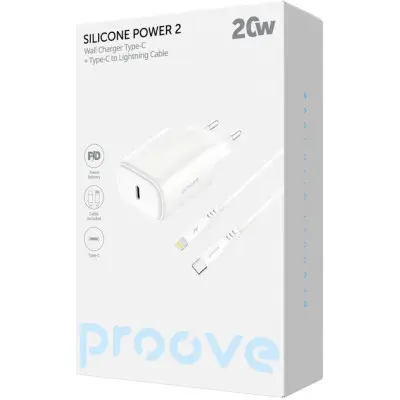Мережевий зарядний пристрій Proove Silicone Power 2 20W PD + Type-C to Lightning Білий