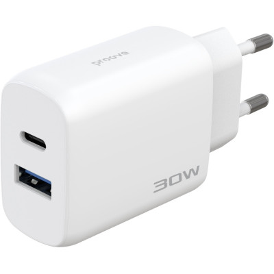Мережевий зарядний пристрій Proove Silicone Power 2 30W PD + Type-C to Type-C Білий