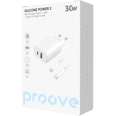 Мережевий зарядний пристрій Proove Silicone Power 2 30W PD + Type-C to Type-C Білий