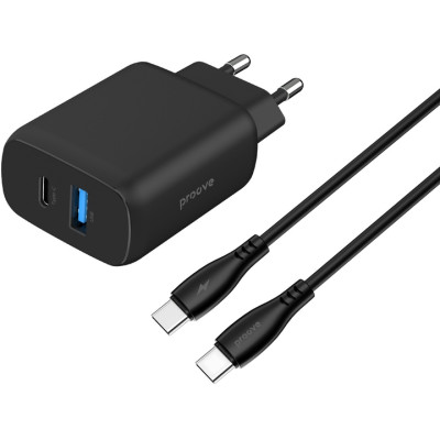 Сетевое зарядное устройство Proove Silicone Power 2 30W PD + Type-C to Type-C Черный