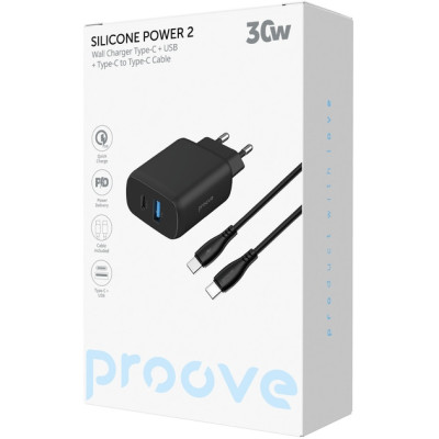 Сетевое зарядное устройство Proove Silicone Power 2 30W PD + Type-C to Type-C Черный