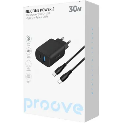 Мережевий зарядний пристрій Proove Silicone Power 2 30W PD + Type-C to Type-C Чорний