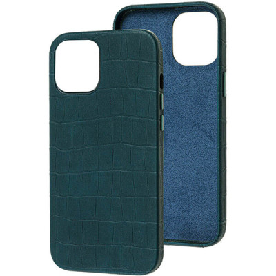 Чехол накладка Leather Croc iPhone 12/12 Pro Зеленая