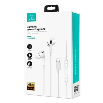 Проводные вакуумные наушники-гарнитура Usams SJ453 EP-41 Lightning In-ear Earphone White, белый Проводные вакуумные наушники-гарнитура Usams SJ453 EP-41 Lightning In-ear Earphone White, белый