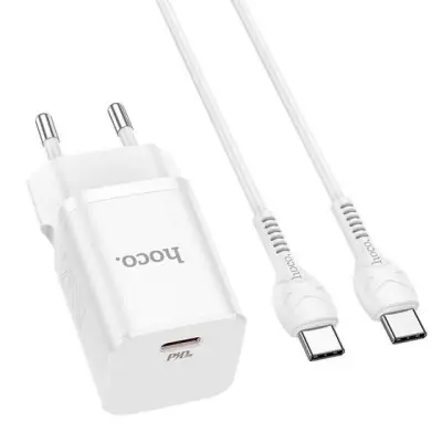 Сетевое зарядное устройство Hoco N19 PD 25W + Кабель Type-C to Type-C White, Белый