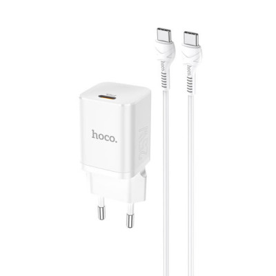 Мережевий зарядний пристрій Hoco N19 PD 25W + Кабель Type-C to Type-C White, Білий
