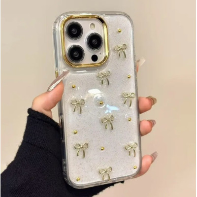 Чехол накладка Gold Bow  iPhone 15 Pro Max Прозрачная