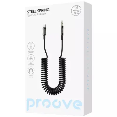 Кабель AUX Proove Steel Spring 1м Черный (3.5 male to Type-C)