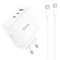 Сетевое зарядное устройство Hoco N30 65W 1USB+ 2USB-С + Кабель Type-C to Type-C White, Белый
