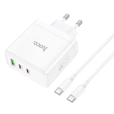 Сетевое зарядное устройство Hoco N30 65W 1USB+ 2USB-С + Кабель Type-C to Type-C White, Белый Сетевое зарядное устройство Hoco N30 65W 1USB+ 2USB-С + Кабель Type-C to Type-C White, Белый