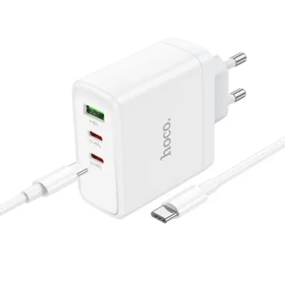 Сетевое зарядное устройство Hoco N30 65W 1USB+ 2USB-С + Кабель Type-C to Type-C White, Белый Сетевое зарядное устройство Hoco N30 65W 1USB+ 2USB-С + Кабель Type-C to Type-C White, Белый