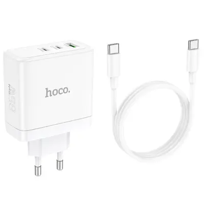 Сетевое зарядное устройство Hoco N30 65W 1USB+ 2USB-С + Кабель Type-C to Type-C White, Белый Сетевое зарядное устройство Hoco N30 65W 1USB+ 2USB-С + Кабель Type-C to Type-C White, Белый