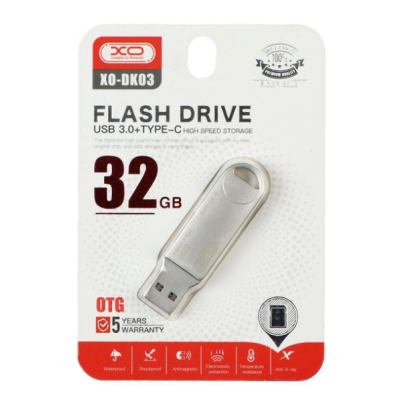Флеш память USB 32Gb XO DK03 USB3.0+Type-C Silver, Серебристый