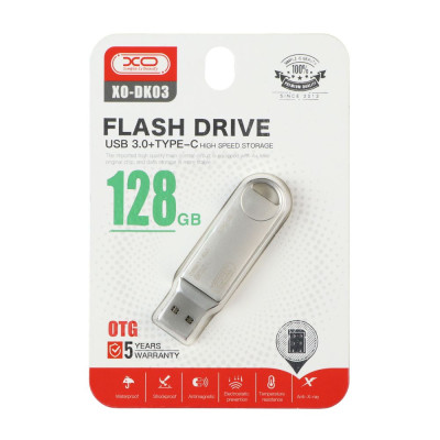 Флеш пам\'ять USB 128Gb XO DK03 USB3.0+Type-C Silver, Срібний