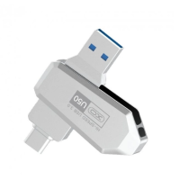 Флеш пам\'ять USB 128Gb XO U50 USB3.0+Type-C Silver, Срібний Флеш пам\'ять USB 128Gb XO U50 USB3.0+Type-C Silver, Срібний