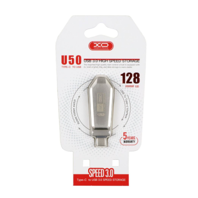 Флеш память USB 128Gb XO U50 USB3.0+Type-C Silver, Серебристый