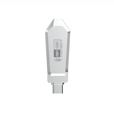 Флеш пам\'ять USB 128Gb XO U50 USB3.0+Type-C Silver, Срібний