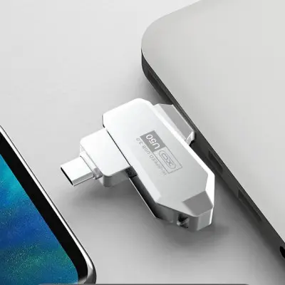 Флеш пам\'ять USB 128Gb XO U50 USB3.0+Type-C Silver, Срібний