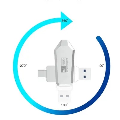 Флеш пам\'ять USB 128Gb XO U50 USB3.0+Type-C Silver, Срібний