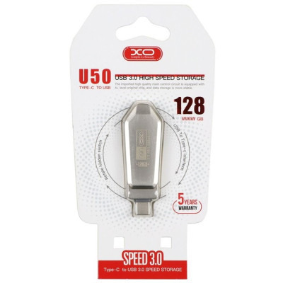 Флеш пам\'ять USB 32Gb XO U50 USB3.0+Type-C Silver, Срібний