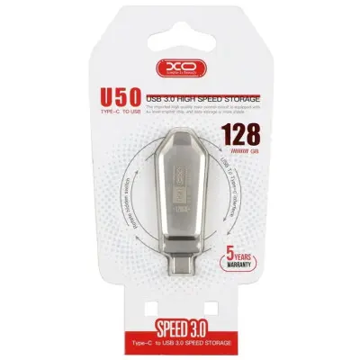 Флеш память USB 32Gb XO U50 USB3.0+Type-C Silver, Серебристый