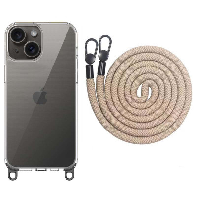 Чехол Накладка Transparent with Straps iPhone 13/ iPhone 14 Бежевая (Clay)