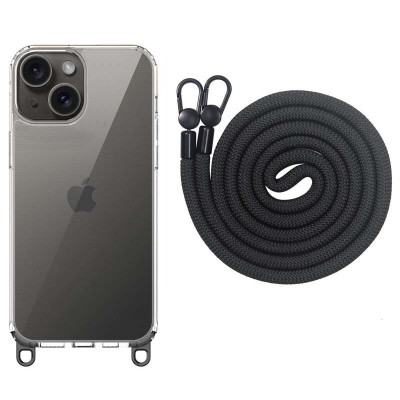 Чехол Накладка Transparent with Straps iPhone 15 Черная