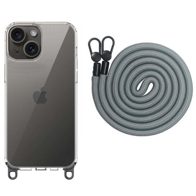 Чехол Накладка Transparent with Straps iPhone 15 Темно-серая (Fog)