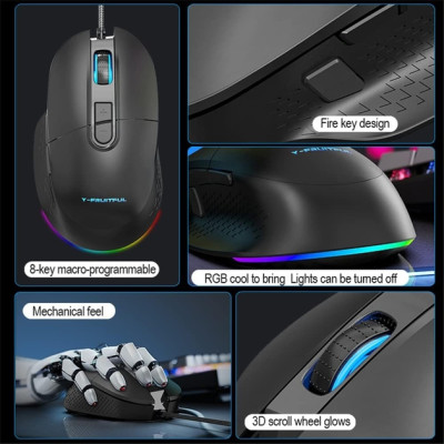 Провідна Миша USB Y-FRUITFUL M63 RGB, Чорний Провідна Миша USB Y-FRUITFUL M63 RGB, Чорний