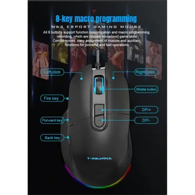 Проводная Мышь USB Y-FRUITFUL M63 RGB Black, Чёрный