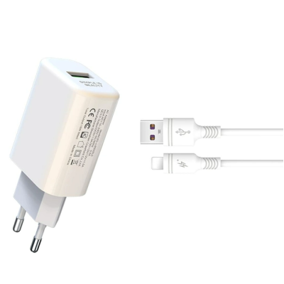 Мережевий зарядний пристрій XO L85D Lightning Q.C 3.0 White, Білий