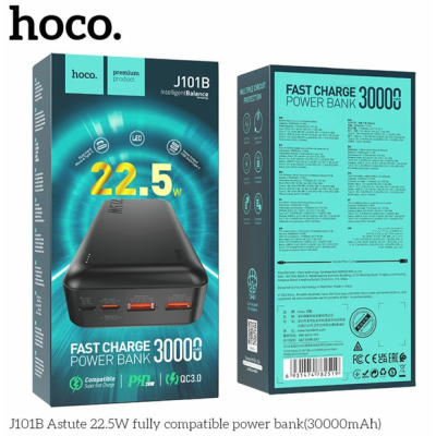 Універсальна мобільна батарея Повербанк Hoco J101B PD+QC 3.0 22.5W 30000mAh Чорний
