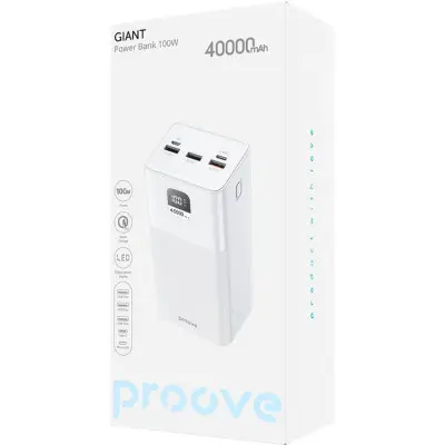 Универсальная мобильная батарея Повербанк Proove Giant 40000mAh 100W Белый