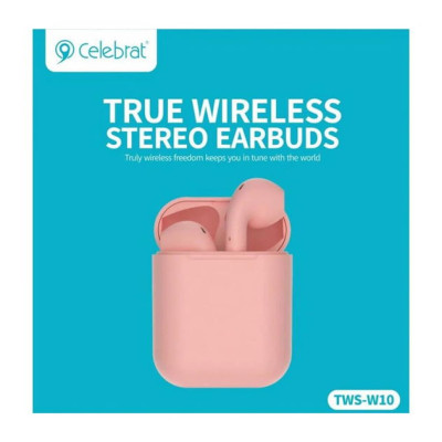 Bluetooth-навушники гарнітура Celebrat TWS-W10 Pink, рожевий