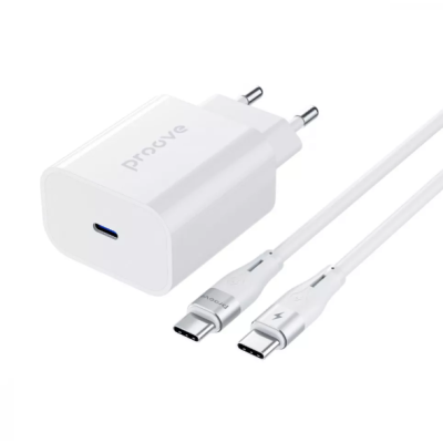 Сетевое зарядное устройство Proove Rapid 1PD 30W + Кабель Type-C to Type-C  White, Белый