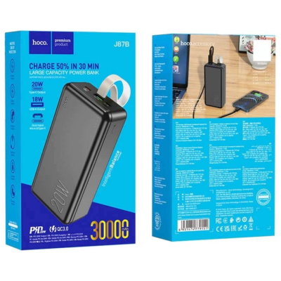 Універсальна мобільна батарея Повербанк Hoco J87B PD+QC 3.0 20W 30000mAh Чорний