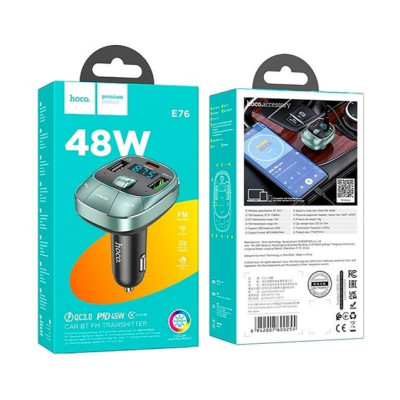 FM Трансмітер Hoco E76 Pole PD 48W Grey, Сірий