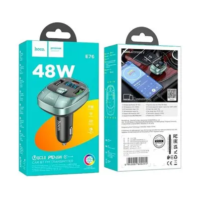 FM Трансмітер Hoco E76 Pole PD 48W Grey, Сірий
